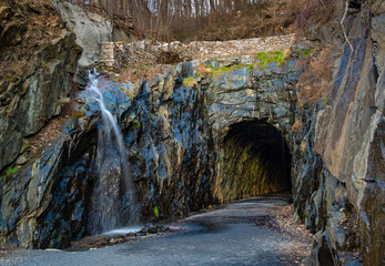 Eastern entrance to the historic Blue Ridge Tunnel, completed in 1858. Tunnel used by the Blue Ridge Railroad until 1944 and has been restored for use by hikers and bikers.