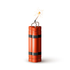 Obraz premium Red Dynamite Bomb with Burning Wick. Military Detonate Weapon. Vector