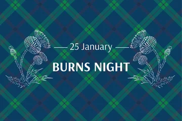 Burns night supper card. Thistle on tartan background. Burns Night - national holiday in Scotland. Template for invitation, poster, flyer, banner, etc. © Nataliya