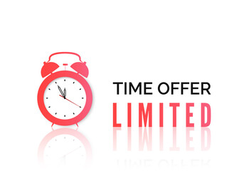 Alarm clock with special offer. Limited time offer banner. Big sale discount. Vector illustration