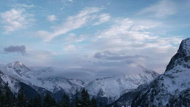 Witenalpstock - Chli Windgallen - Bristen - Hoch Geissberg Mountains. Picturesque Swiss Alps. Scenic Snowcapped Peaks. Switzerland Europe. Slow motion