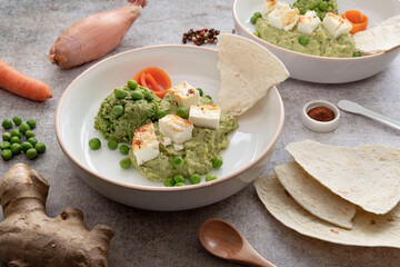 Greek recipe preparation with ginger peas and feta cheese
