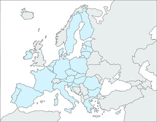Obraz premium Europakarte EU grau / blau mit schwarzen Ländergrenzen (nach Brexit)