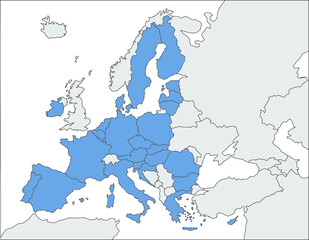 Europakarte EU grau / blau mit schwarzen Ländergrenzen (nach Brexit) © Benjamin ['O°] Zweig