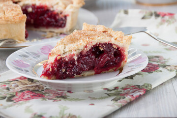 Piece of gooseberry pie on a plate