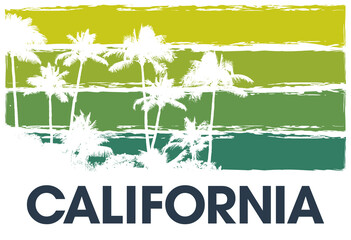 Color summer sky tropical background with exotic palm leaves and plants california banner. Art heaven floral california background