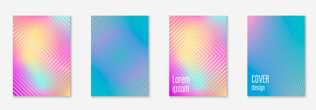 Minimalist trendy cover. Holographic. Colored web app, certificate, page, flyer concept. Minimalist trendy cover with line geometric elements and shapes.