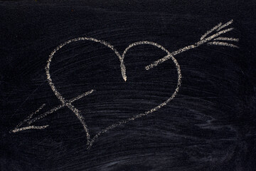 Fototapeta na wymiar White color chalk hand drawing in heart shape on blackboard background.valentine's day