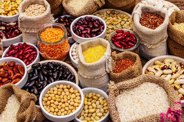 Assorted different types of beans and cereals grains