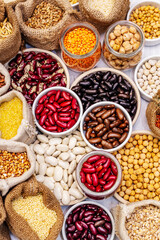 Assorted different types of beans and cereals grains