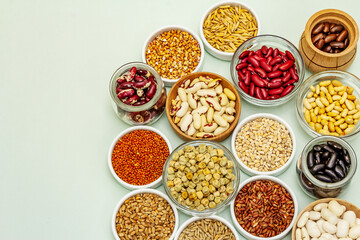 Assorted different types of beans and cereals grains