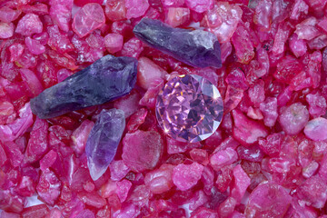 amethyst diamond put on raw Ruby Rough Gemstone