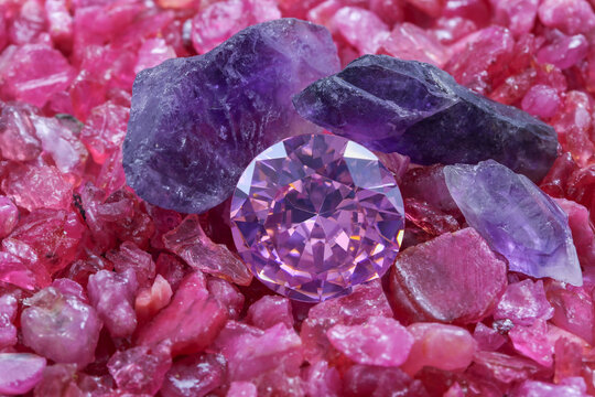 amethyst diamond put on raw Ruby Rough Gemstone