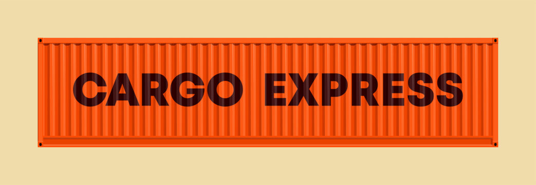 Flat side view cargo express 40 foot container delivery. Large metal 40 ft containers for transportation. Delivery of cargo shipping. illustration