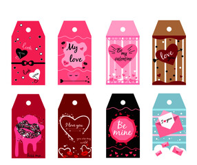 set of valentine's day labels with hearts