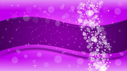 Fototapeta na wymiar Snowflake border with ultraviolet snow. New Year backdrop. Winter frame for gift coupons, vouchers, ads, party events. Christmas trendy background. Holiday banner with snowflake border