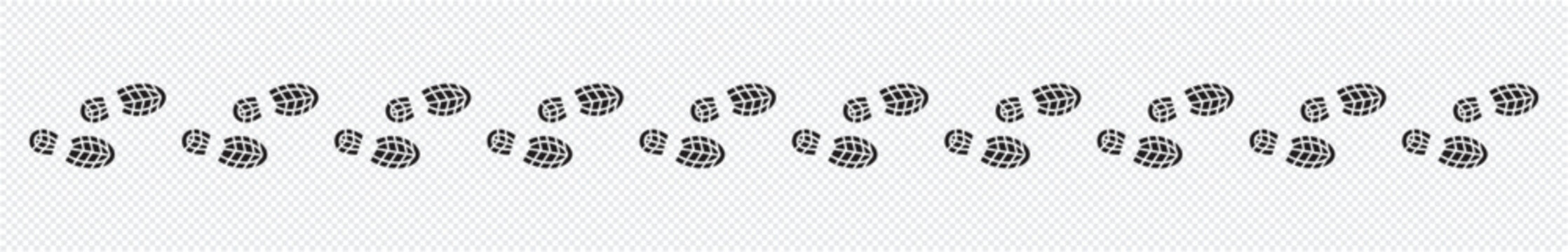 footprints shoe sole tracking path on transparent background, Shoes trail track vector illustrations