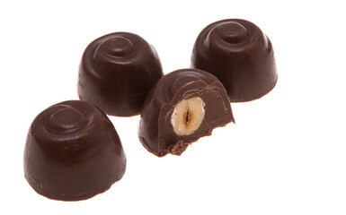 chocolate candies with hazelnuts isolated