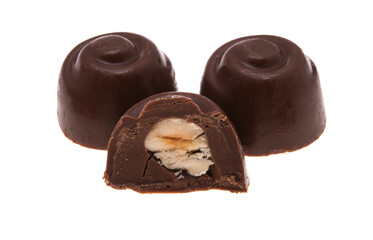 chocolate candies with hazelnuts isolated