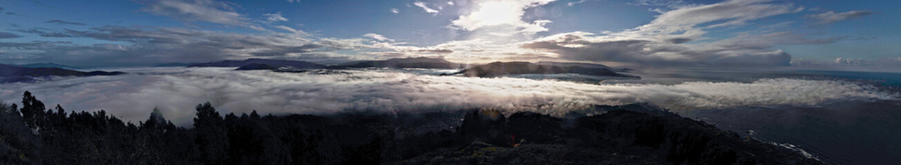 view of the mountains with fog