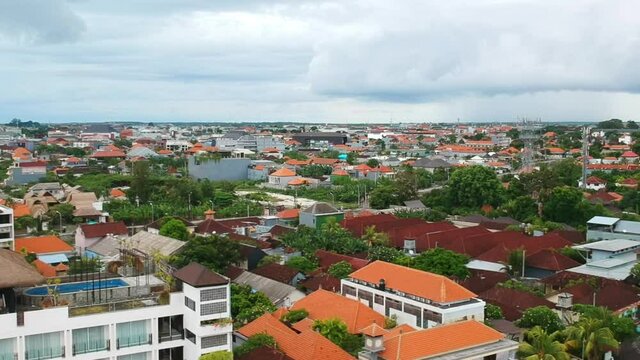 Aerial birdeye View Of Suburban Location In Legian Bali, Indonesia Asia