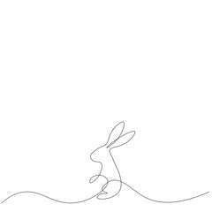 Easter bunny silhouette line drawing, vector illustration