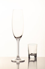 empty champagne glass jn white background