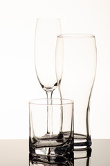 collection of different glasses on white background