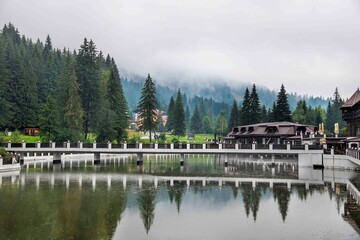 Naklejka premium Beautiful landscape with reflections into the nature with lake