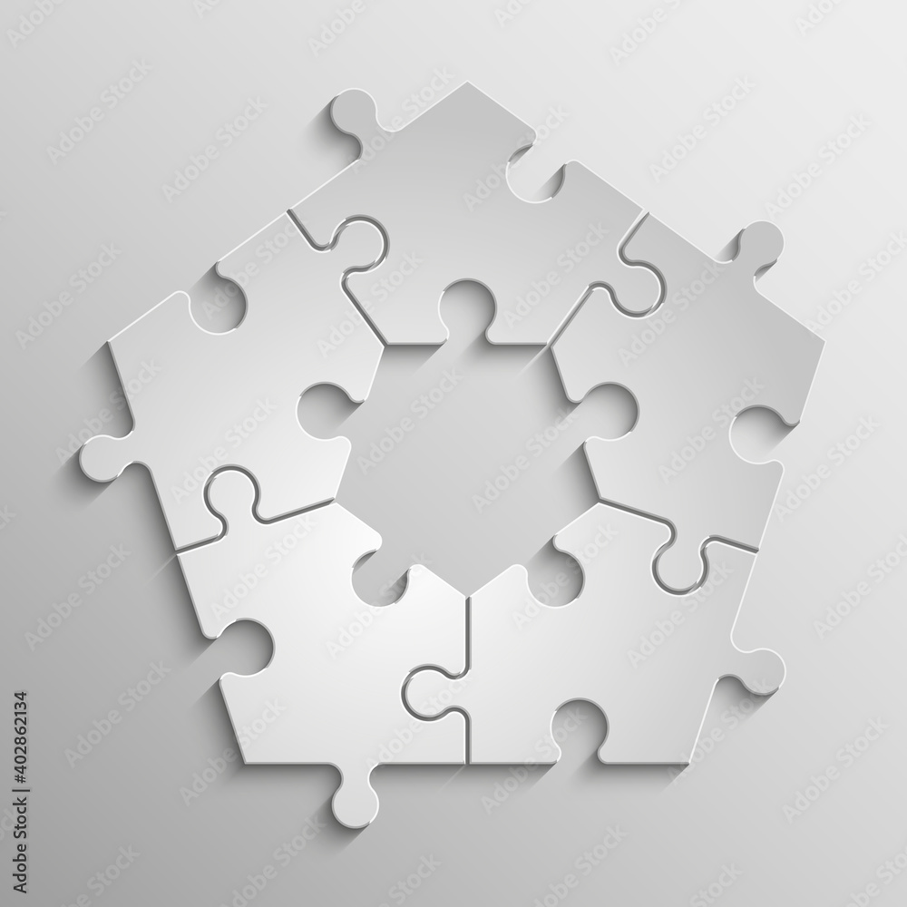 Leinwandbilder Five sided 3d puzzle presentation infographic template with explanatory text field for business statistics