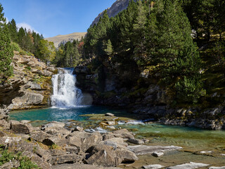 Views on the autumn hiking route in the Ordesa valley, Aragonese Pyrenees, Spain