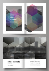 Vector layout of two A4 format cover mockups design templates with abstract shapes and colors for bifold brochure, flyer, magazine, cover design, book design, brochure cover.