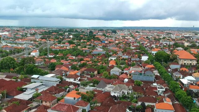 Aerial View of Legian Bali Overhead Rooftop Suburban Area in Indoesia Asia