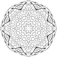 Hand drawn zentangle circular ornament for coloring page.