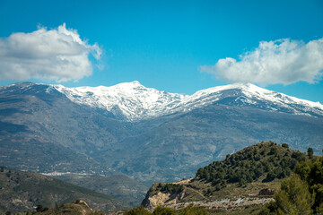 landscape in the mountains, sierra nevada in spain, snow covered