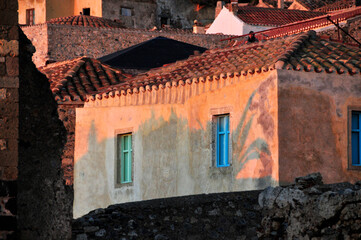 Detail of the old town of Monemvasia, Greece, at dawn