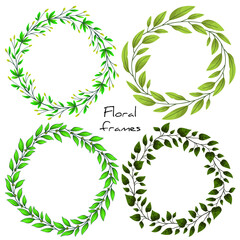 Set of floral wreaths; foliate frames for greeting cards, invitations, posters, banners, packaging. - 402868556