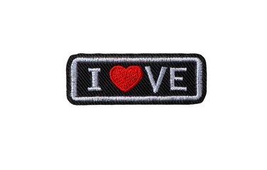 Black patch with I LOVE lettering isolated on white background