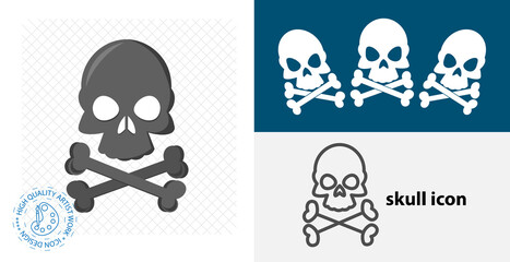 skull icon. death isolated flat icon. solid and line medicine design element