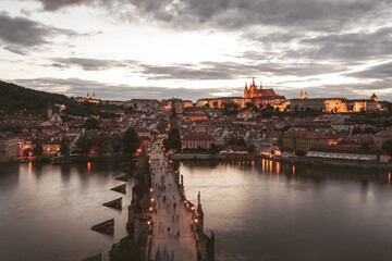 Fototapeta na wymiar Charles Bridge over the Vltava River in Prague. Prague castle in the background.