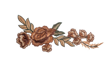 Embroidered flowers isolated on white background