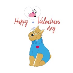 Vector illustration on the theme of Valentine's Day with two cute dogs. Postcard.