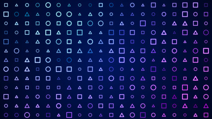 Abstract colorful glowing neon geometric shapes background, retro minimal game geometry style symbol animation © ZETHA_WORK