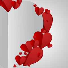 Vector : Red and white hearts on gray background