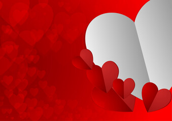 Vector : Paper hearts on red hearts background
