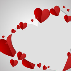 Vector : Red and white hearts on gray background