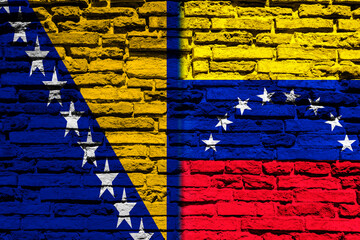Flag of Bosnia and Venezuela on brick wall