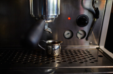 Closeup image of coffee machine. Professional coffee brewing