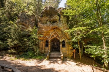 Fototapeta premium Rock Chapel of Our Lady of Lourdes, Modlivy dul,.