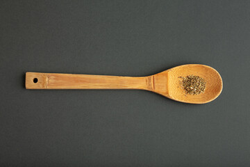 Top view of spices on grey background. Flat lay